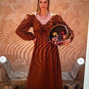 BALILN Sz L Narcisa Puff Sleeve Linen Dress in Cinnamon